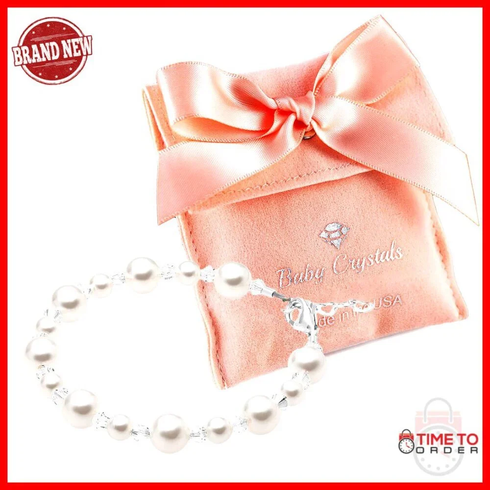 Sterling Silver Baby Bracelet with Pearls & Crystals, Infant Keepsake Gift